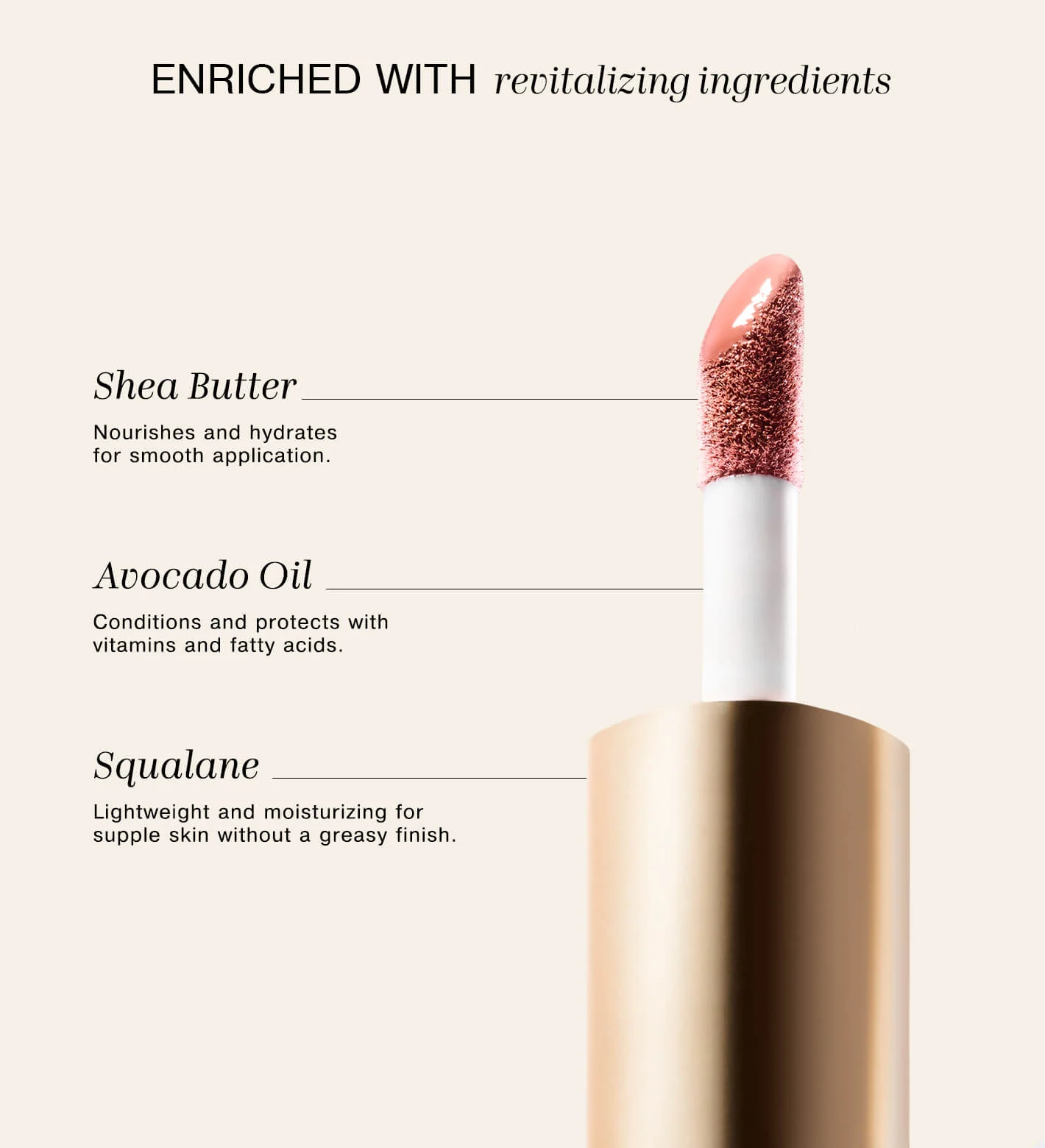 Vibrant Cheek Blush in Dusty Rose enriched with revitalizing Shea Butter, Avocado Oil, and Squalane.