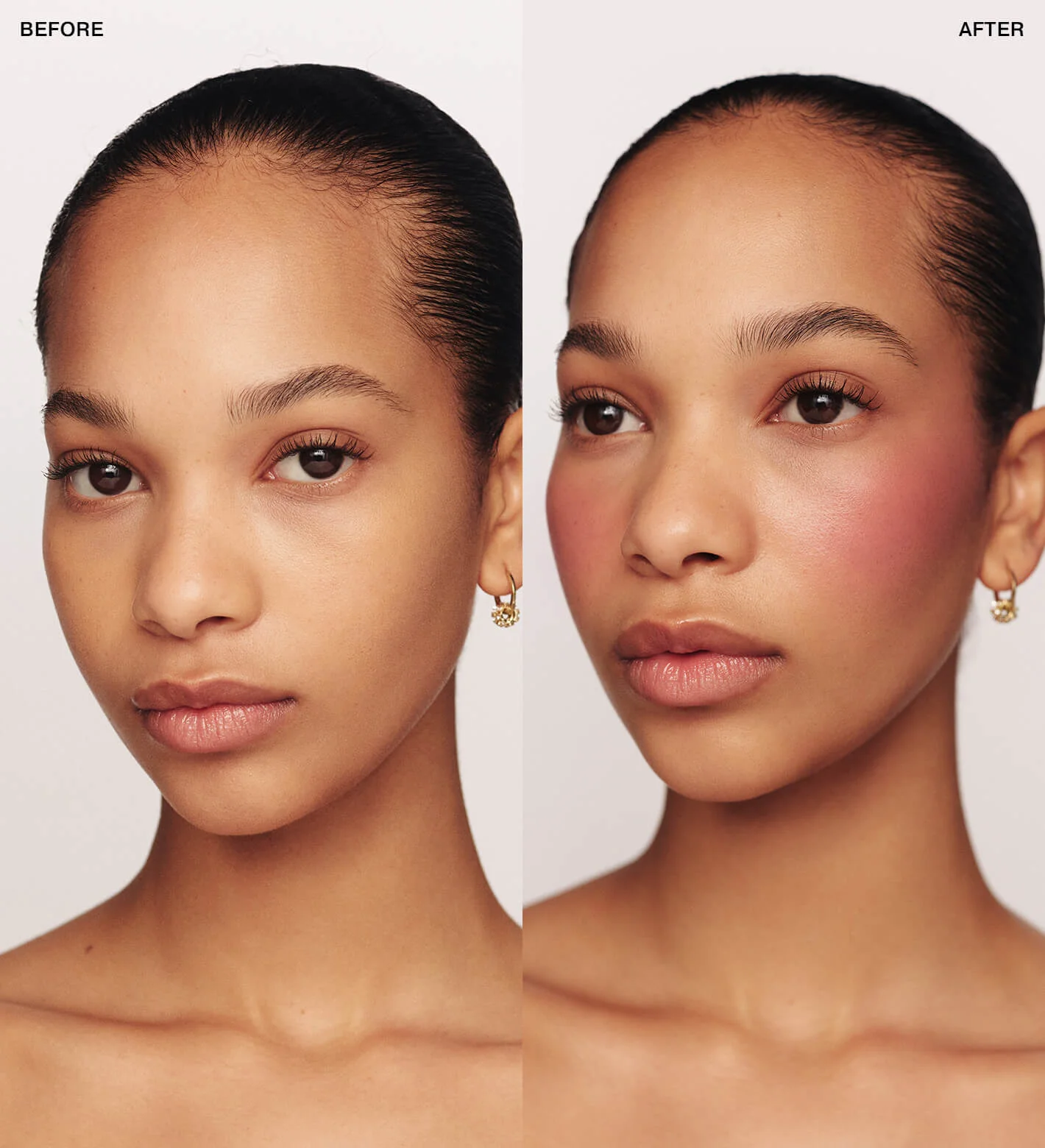 Vibrant Cheeks Liquid Blush in Grape Galore before and after comparison for a radiant, healthy flush